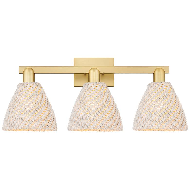 Image 1 Natural Ballston Dome 26"W 3 Light Satin Gold Bath Light w/ Fiber Shade