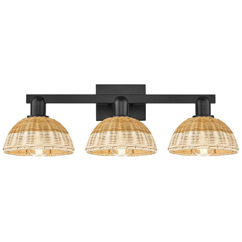 Image 1 Natural Ballston Dome 26"W 3-Lt Black Bath-Lt w/ Basketweave Shade