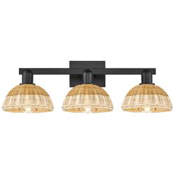 Natural Ballston Dome 26"W 3-Lt Black Bath-Lt w/ Basketweave Shade