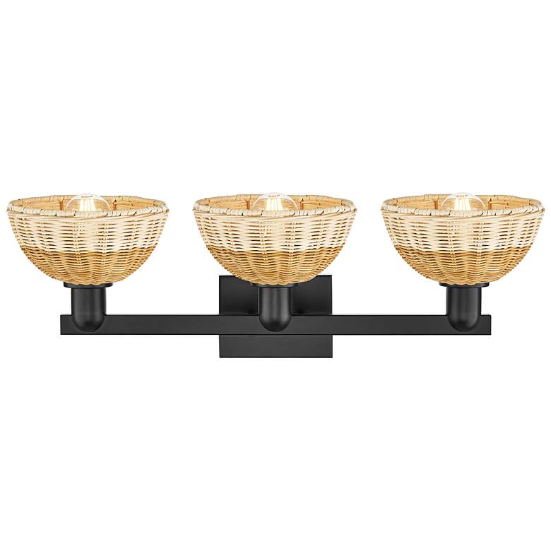 Image 2 Natural Ballston Dome 26"W 3-Lt Black Bath-Lt w/ Basketweave Shade more views