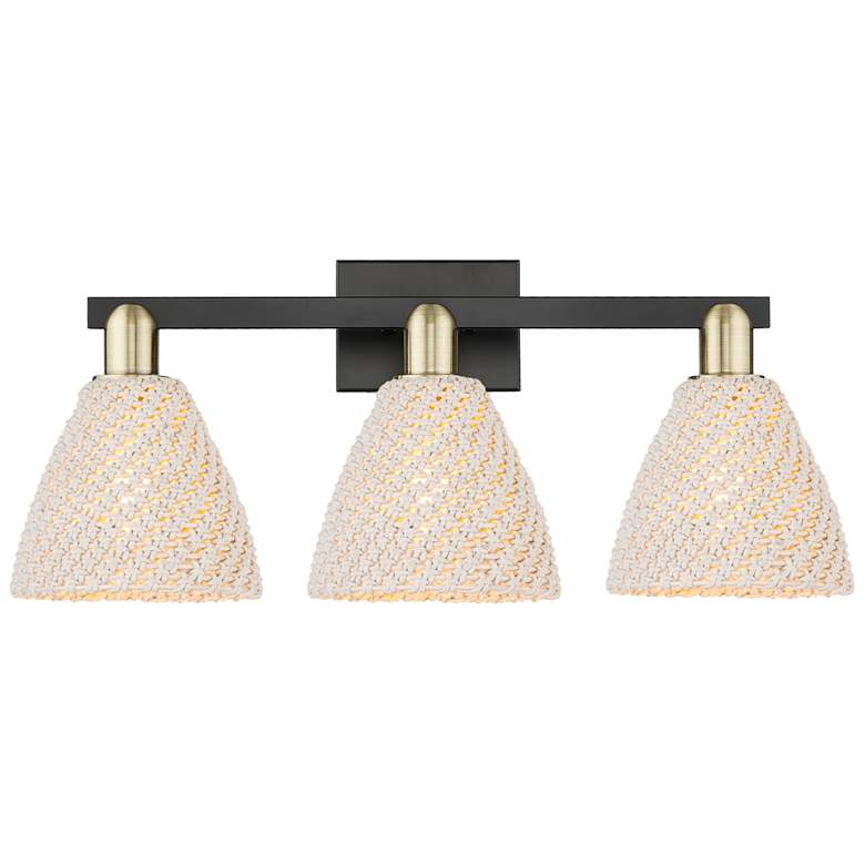Image 1 Natural Ballston Dome 26"W 3-Lt Black Brass Bath-Lt w/ Fiber Shade