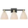 1_Natural Ballston Dome 26"W 3-Lt Black Brass Bath-Lt w/ Fiber Shade