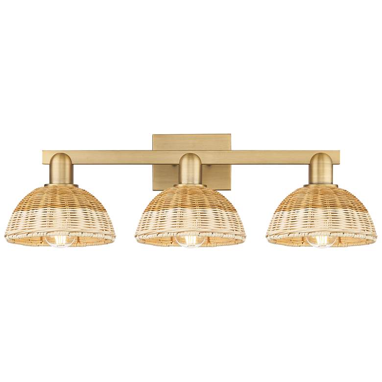 Image 1 Natural Ballston Dome 26"W 3-Lt Brass Bath-Lt w/ Basketweave Shade