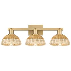 Natural Ballston Dome 26"W 3-Lt Brass Bath-Lt w/ Basketweave Shade