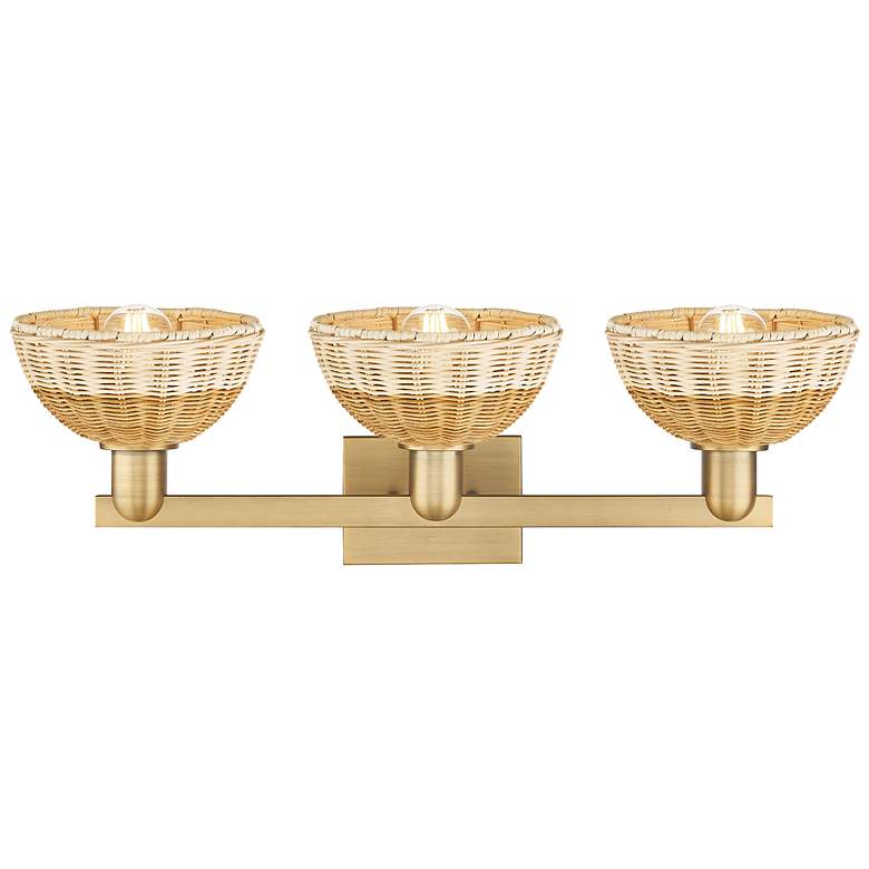Image 2 Natural Ballston Dome 26"W 3-Lt Brass Bath-Lt w/ Basketweave Shade more views