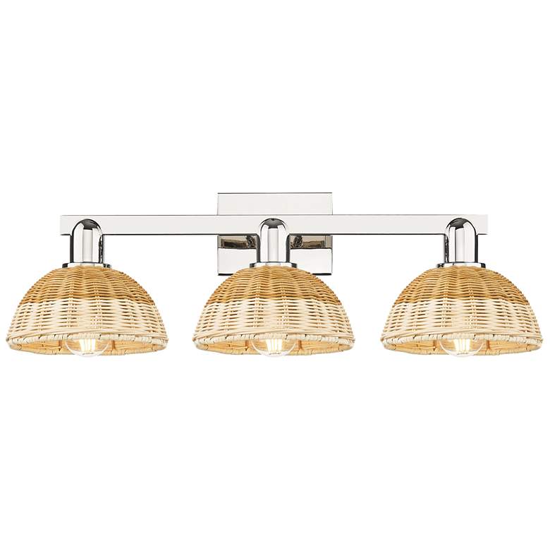 Image 1 Natural Ballston Dome 26"W 3-Lt Nickel Bath-Lt w/ Basketweave Shade