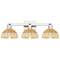 Natural Ballston Dome 26"W 3-Lt Nickel Bath-Lt w/ Basketweave Shade