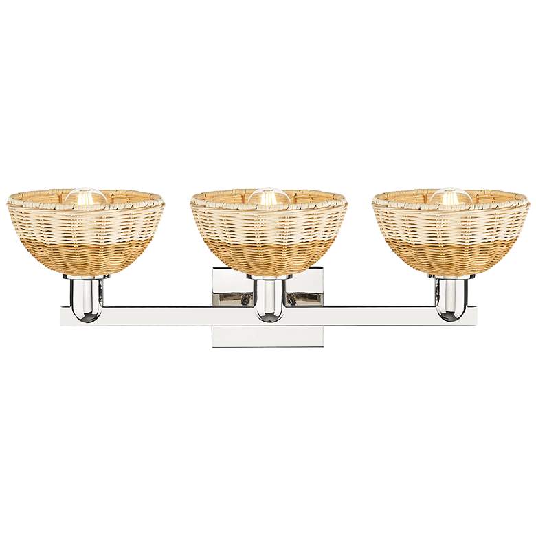 Image 2 Natural Ballston Dome 26"W 3-Lt Nickel Bath-Lt w/ Basketweave Shade more views