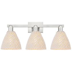 Natural Ballston Dome 26"W 3-Lt Satin Nickel Bath-Lt w/ Fiber Shade