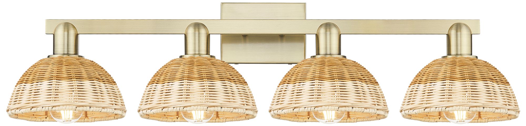 Natural Ballston Dome 36"W 4-Lt Antique Brass Bath-Lt w/ Basketweave S