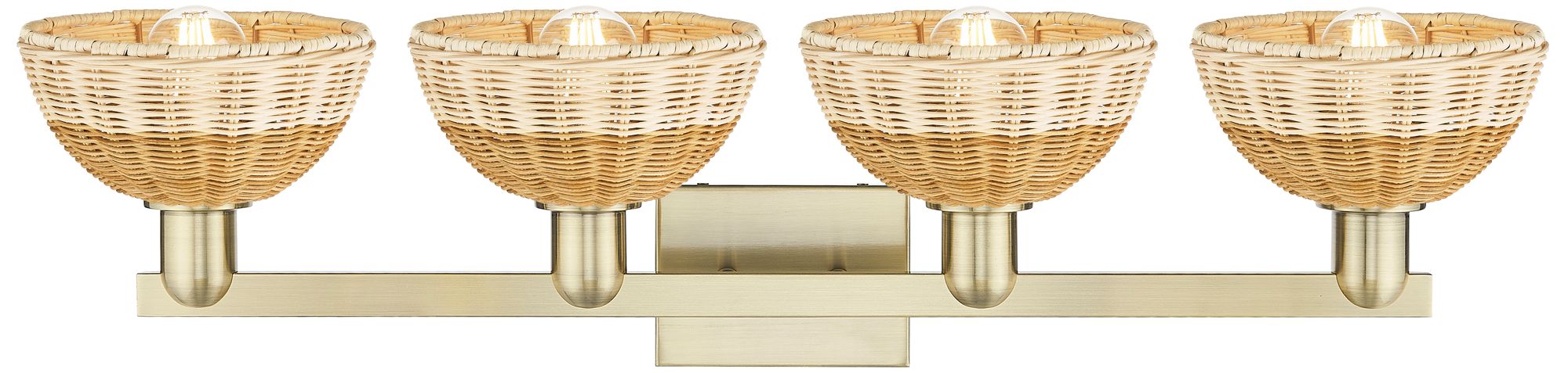 Image 2 Natural Ballston Dome 36"W 4-Lt Antique Brass Bath-Lt w/ Basketweave S more views
