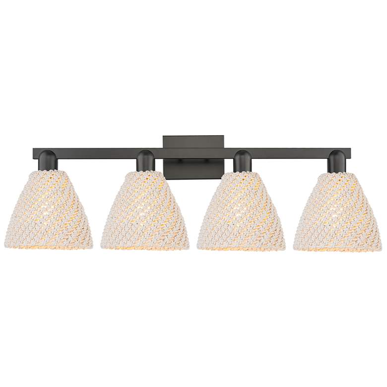 Image 1 Natural Ballston Dome 36"W 4 Light Black Bath Light w/ Fiber Shade