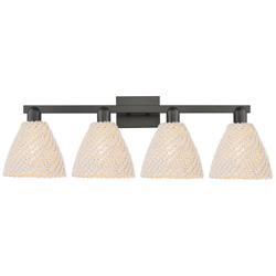 Natural Ballston Dome 36"W 4 Light Black Bath Light w/ Fiber Shade