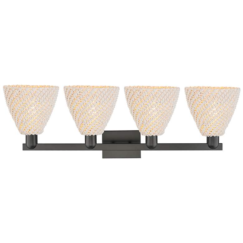 Image 2 Natural Ballston Dome 36"W 4 Light Black Bath Light w/ Fiber Shade more views