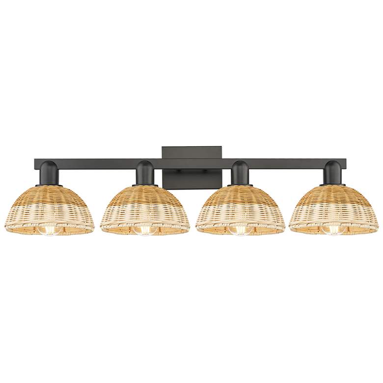 Image 1 Natural Ballston Dome 36"W 4 Light Black Bath Light w/ Fiber Shade
