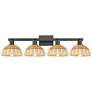 Natural Ballston Dome 36"W 4 Light Black Bath Light w/ Fiber Shade