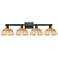 Natural Ballston Dome 36"W 4 Light Black Bath Light w/ Fiber Shade