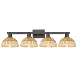 Natural Ballston Dome 36"W 4 Light Black Bath Light w/ Fiber Shade