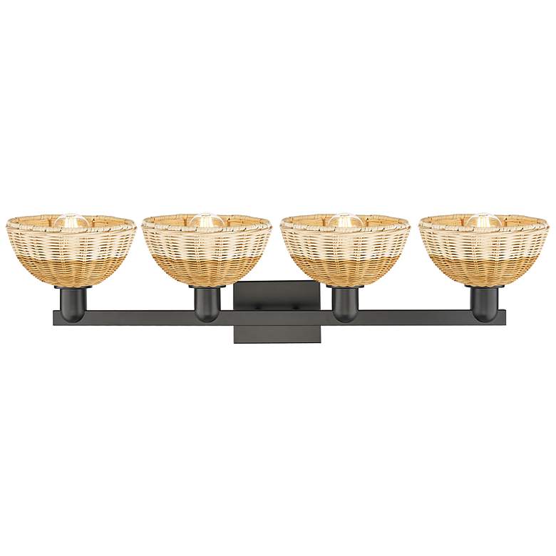Image 2 Natural Ballston Dome 36"W 4 Light Black Bath Light w/ Fiber Shade more views