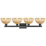Natural Ballston Dome 36"W 4 Light Black Bath Light w/ Fiber Shade