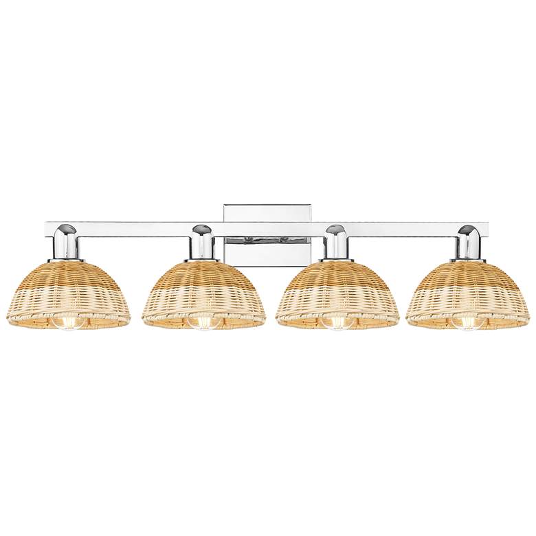 Image 1 Natural Ballston Dome 36"W 4 Light Chrome Bath Light w/ Fiber Shade