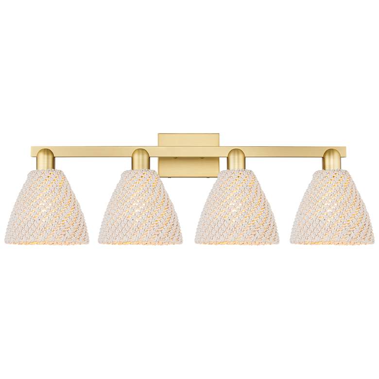 Image 1 Natural Ballston Dome 36"W 4 Light Satin Gold Bath Light w/ Fiber Shade