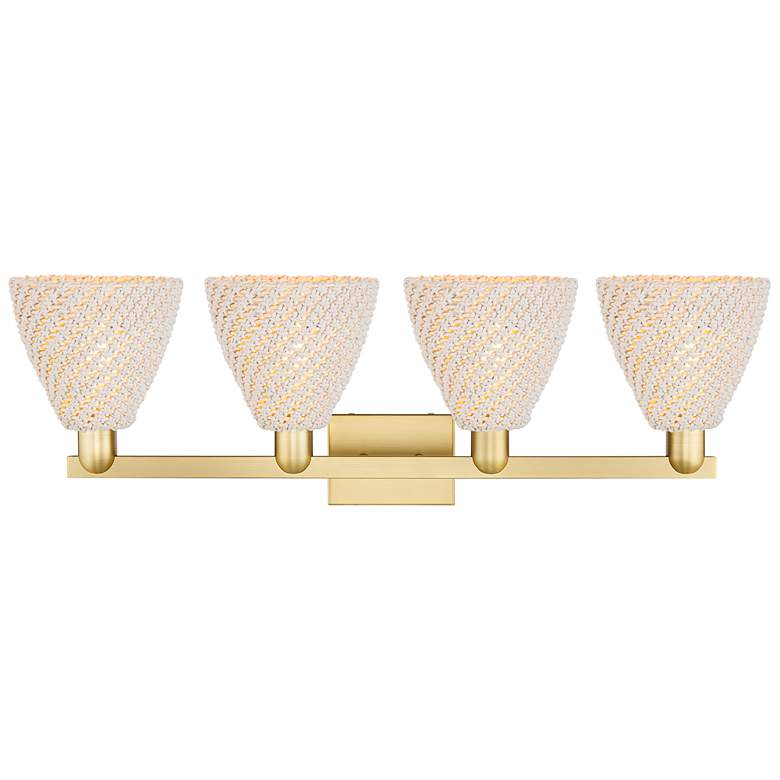 Image 2 Natural Ballston Dome 36"W 4 Light Satin Gold Bath Light w/ Fiber Shade more views