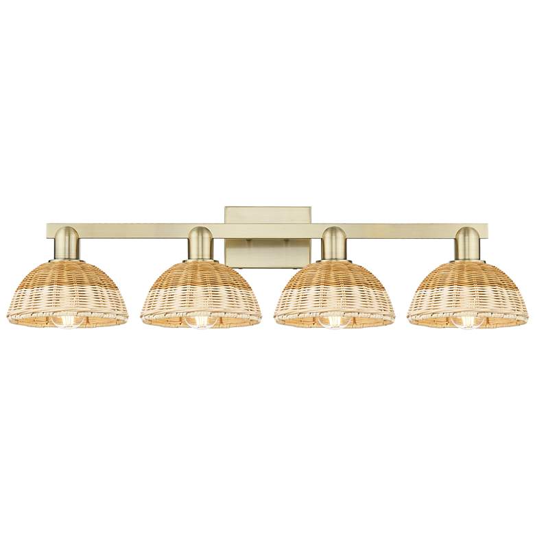 Image 1 Natural Ballston Dome 36"W 4-Lt Antique Brass Bath-Lt w/ Basketweave Shade