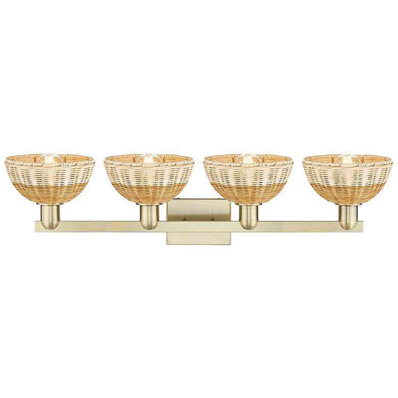 Image 2 Natural Ballston Dome 36"W 4-Lt Antique Brass Bath-Lt w/ Basketweave Shade more views
