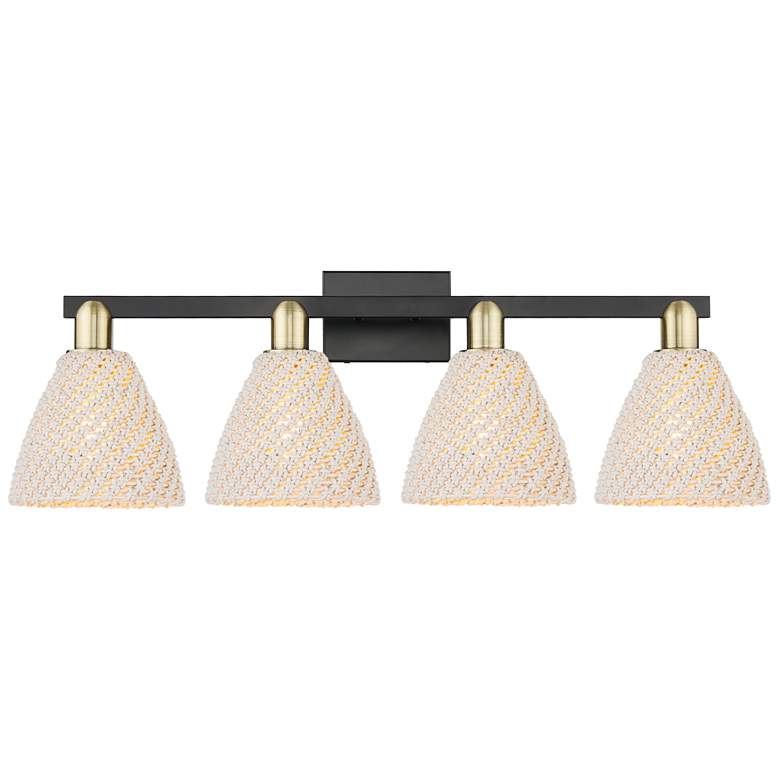 Image 1 Natural Ballston Dome 36"W 4-Lt Black Brass Bath-Lt w/ Fiber Shade