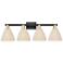 Natural Ballston Dome 36"W 4-Lt Black Brass Bath-Lt w/ Fiber Shade