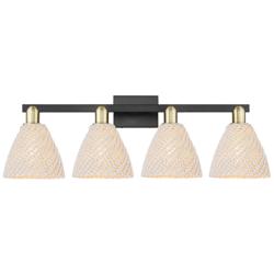 Natural Ballston Dome 36"W 4-Lt Black Brass Bath-Lt w/ Fiber Shade