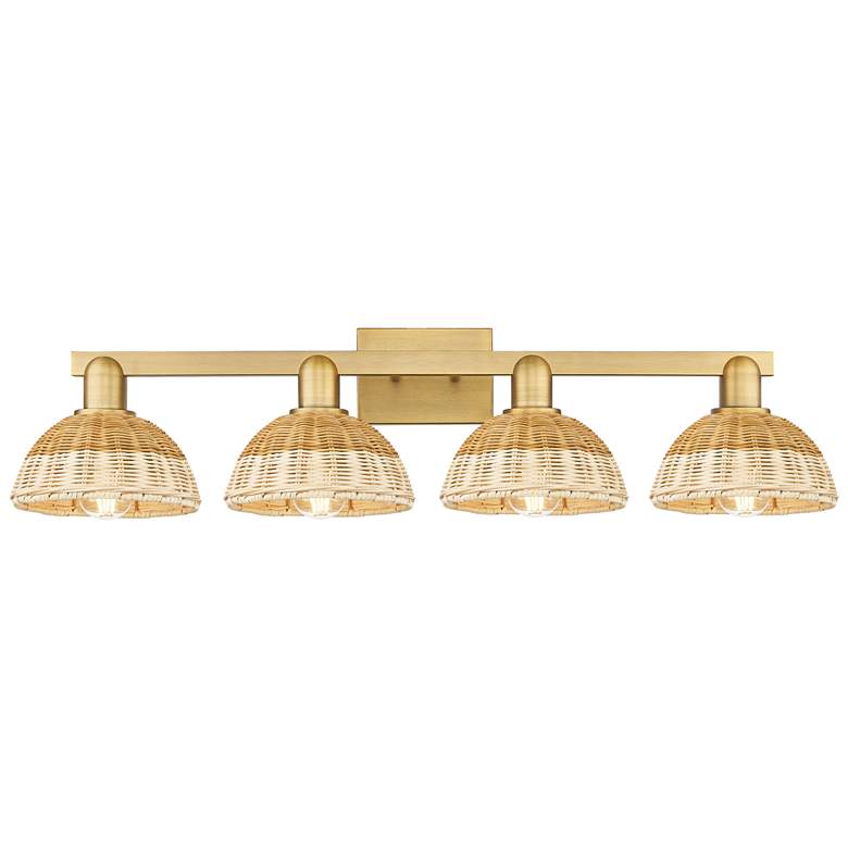 Image 1 Natural Ballston Dome 36"W 4-Lt Brass Bath-Lt w/ Basketweave Shade
