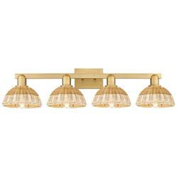 Natural Ballston Dome 36"W 4-Lt Brass Bath-Lt w/ Basketweave Shade