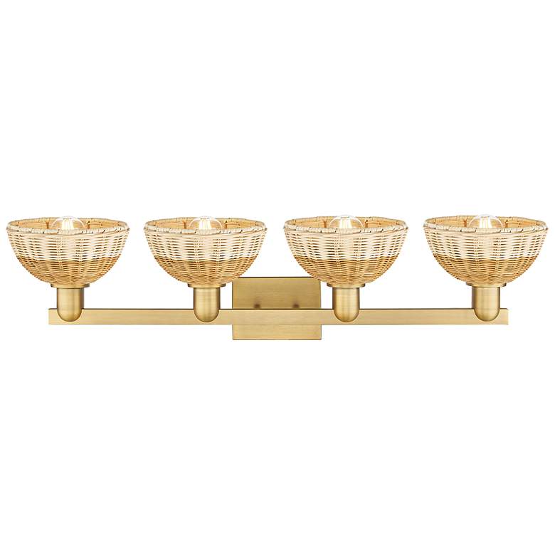 Image 2 Natural Ballston Dome 36"W 4-Lt Brass Bath-Lt w/ Basketweave Shade more views
