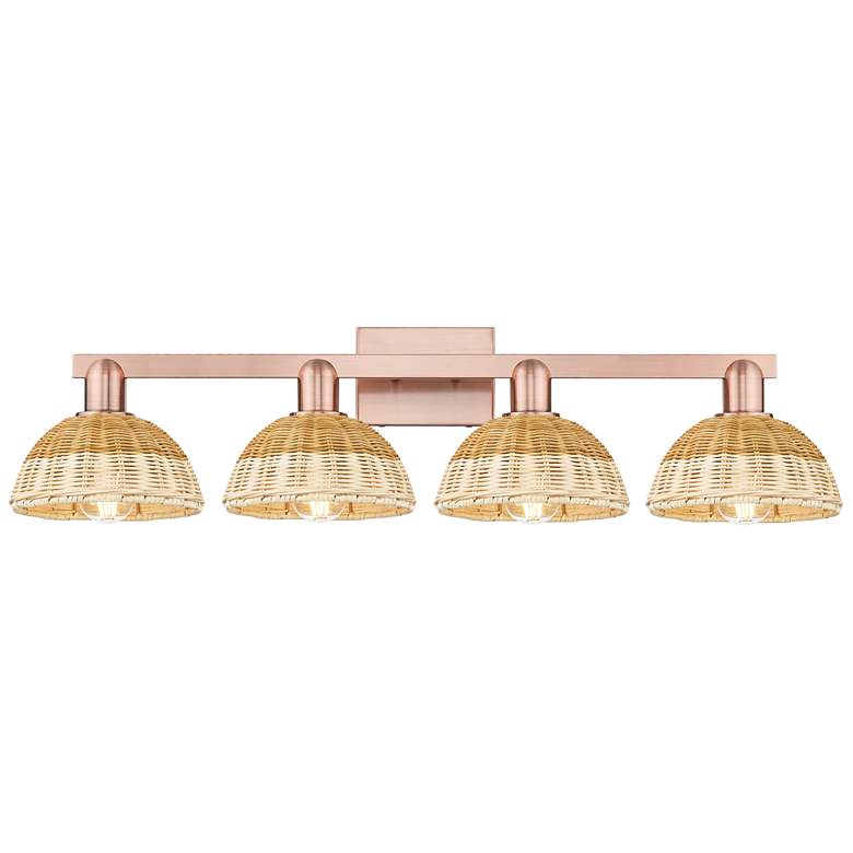 Image 1 Natural Ballston Dome 36"W 4-Lt Copper Bath-Lt w/ Basketweave Shade