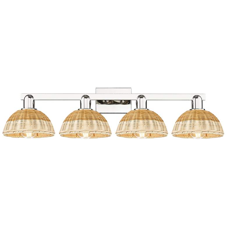 Image 1 Natural Ballston Dome 36"W 4-Lt Nickel Bath-Lt w/ Basketweave Shade