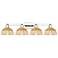Natural Ballston Dome 36"W 4-Lt Nickel Bath-Lt w/ Basketweave Shade