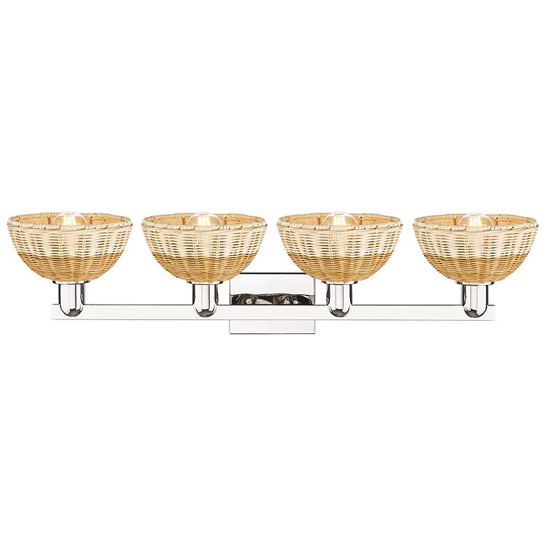 Image 2 Natural Ballston Dome 36"W 4-Lt Nickel Bath-Lt w/ Basketweave Shade more views