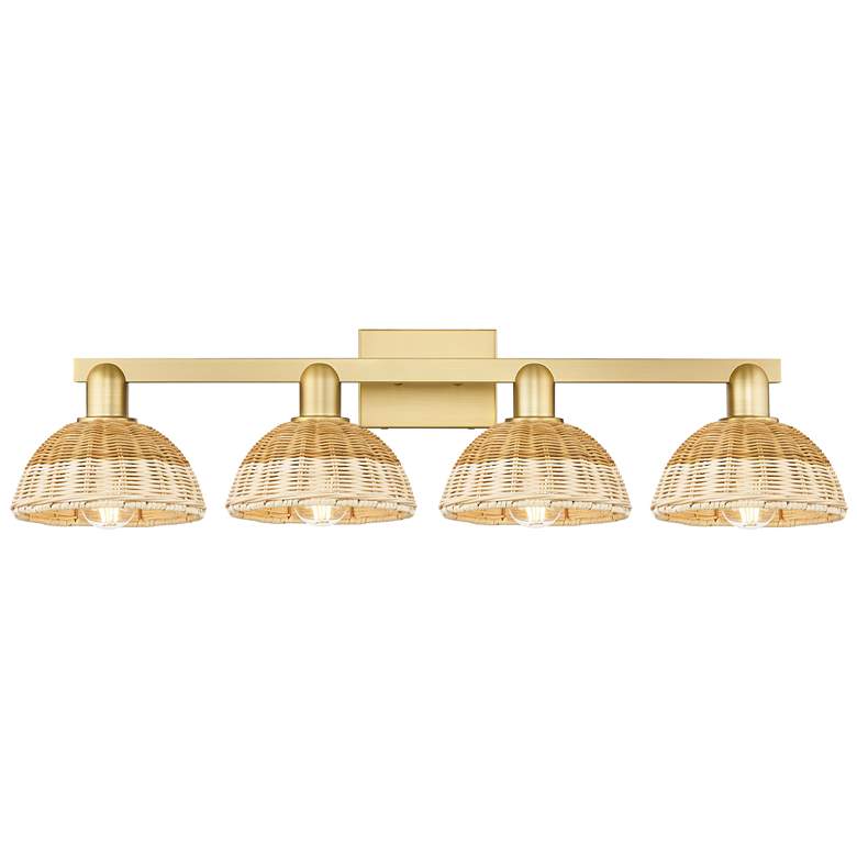 Image 1 Natural Ballston Dome 36"W 4-Lt Satin Gold Bath-Lt w/ Basketweave Shade