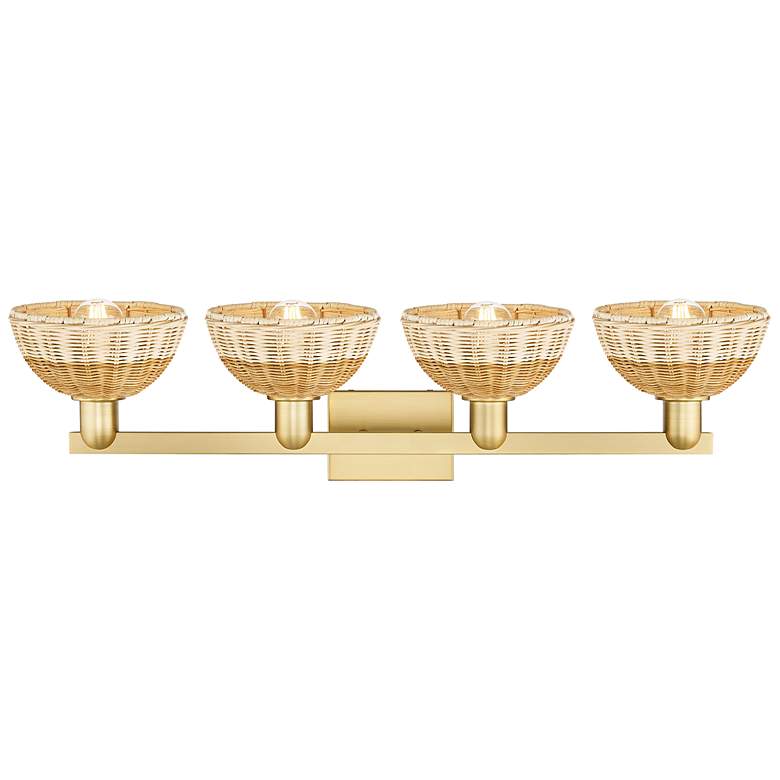 Image 2 Natural Ballston Dome 36"W 4-Lt Satin Gold Bath-Lt w/ Basketweave Shade more views