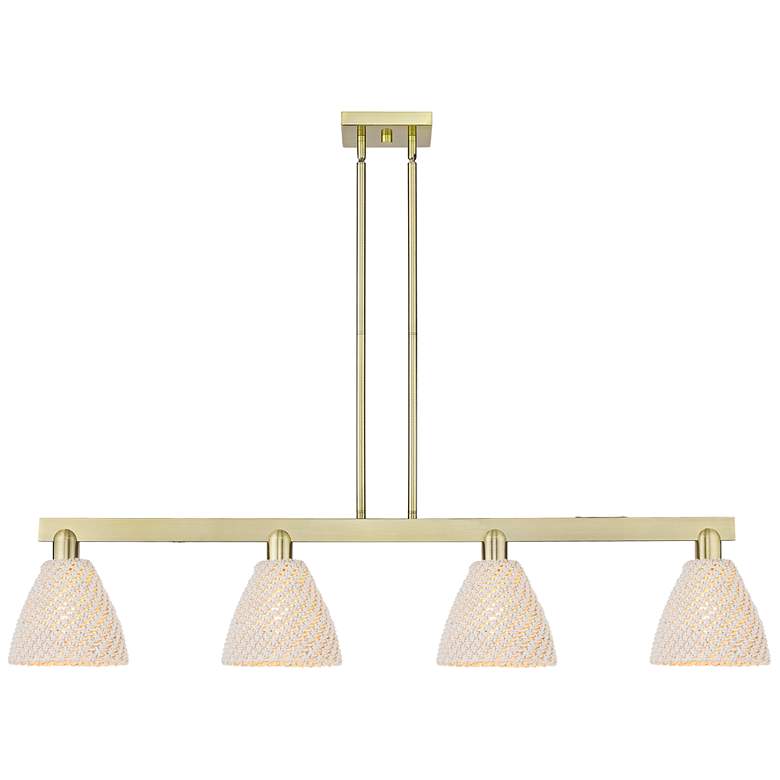 Image 1 Natural Ballston Dome 48"W 4-Lt Antique Brass Stem Island-Lt w/ Fiber Shade