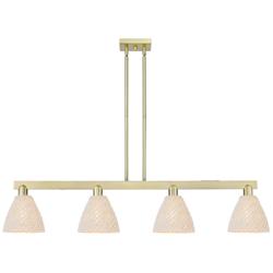 Natural Ballston Dome 48"W 4-Lt Antique Brass Stem Island-Lt w/ Fiber Shade