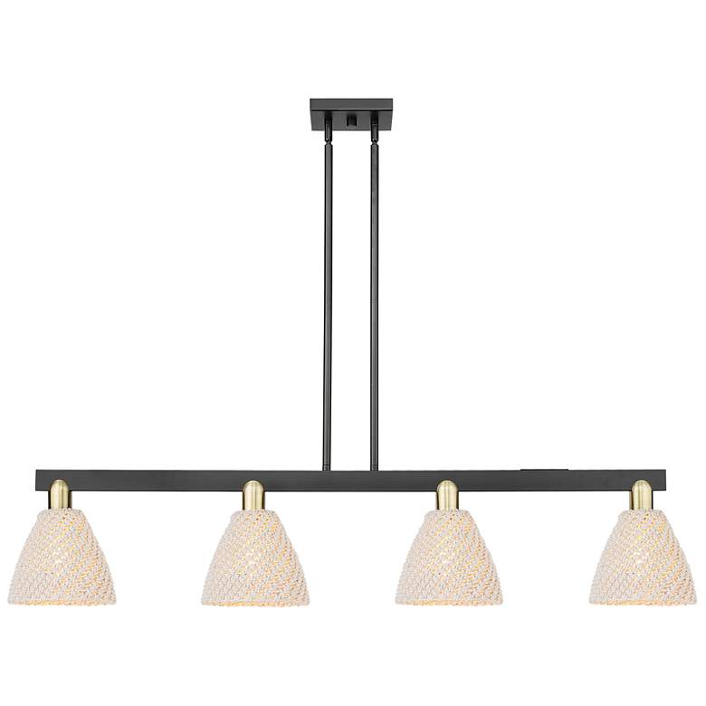 Image 1 Natural Ballston Dome 48"W 4-Lt Black Brass Stem Island-Lt w/ Fiber Shade