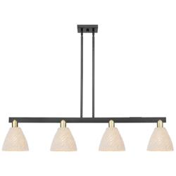 Natural Ballston Dome 48"W 4-Lt Black Brass Stem Island-Lt w/ Fiber Shade