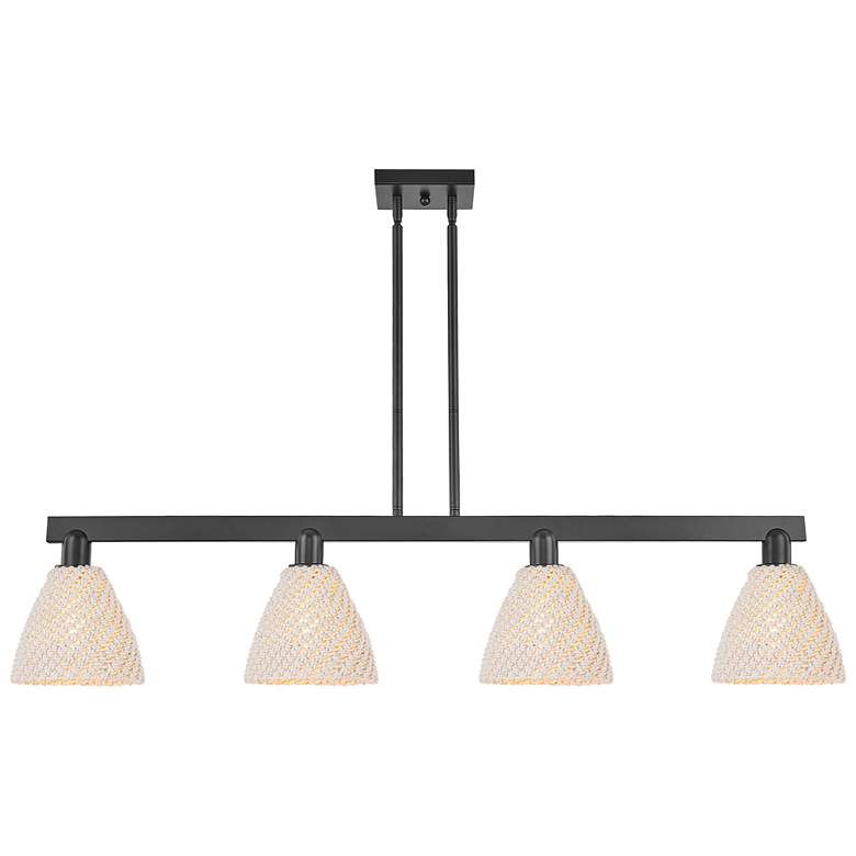 Image 1 Natural Ballston Dome 48"W 4-Lt Black Stem Island-Lt w/ Fiber Shade