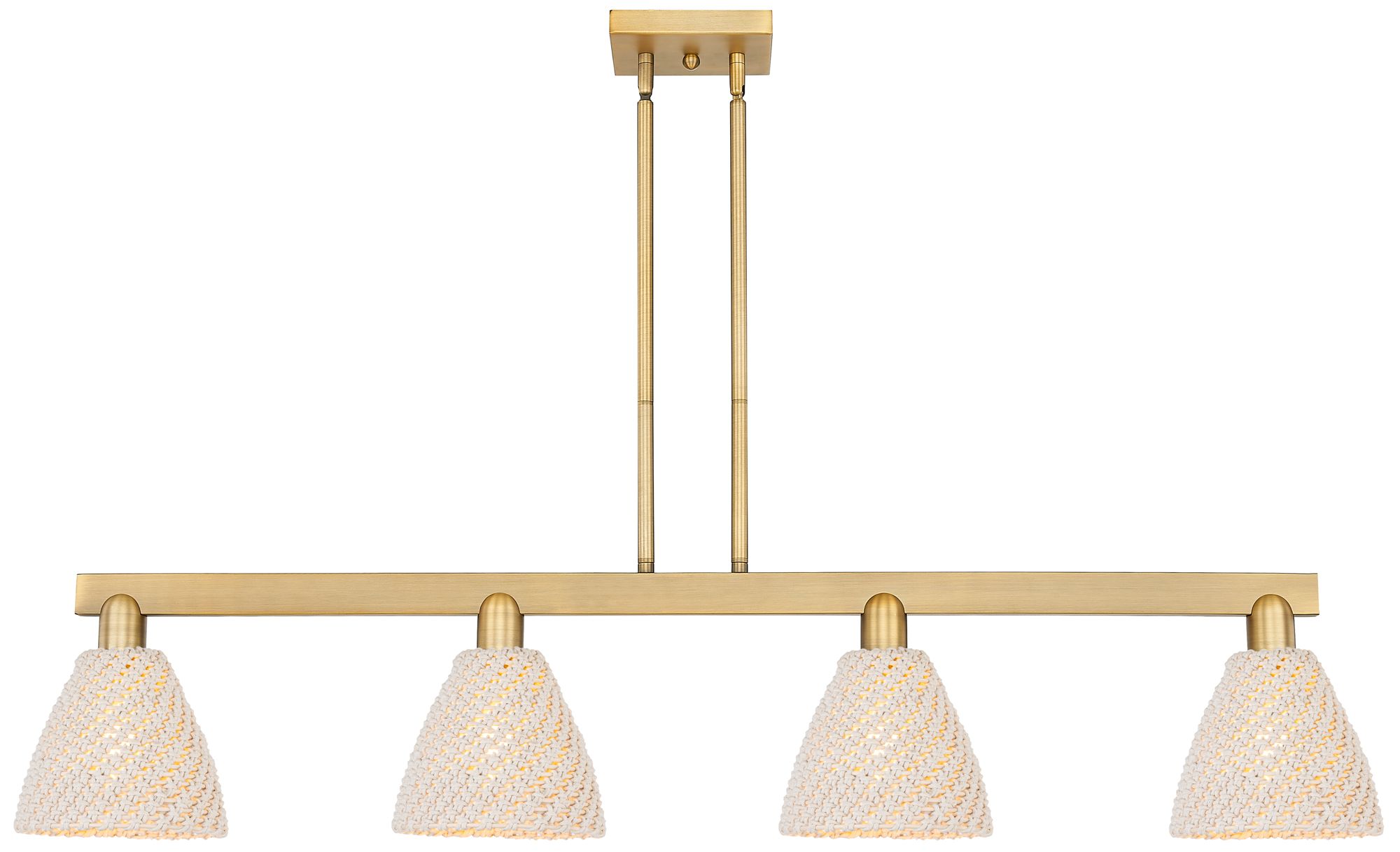 Natural Ballston Dome 48"W 4-Lt Brass Stem Island-Lt w/ Fiber Shade