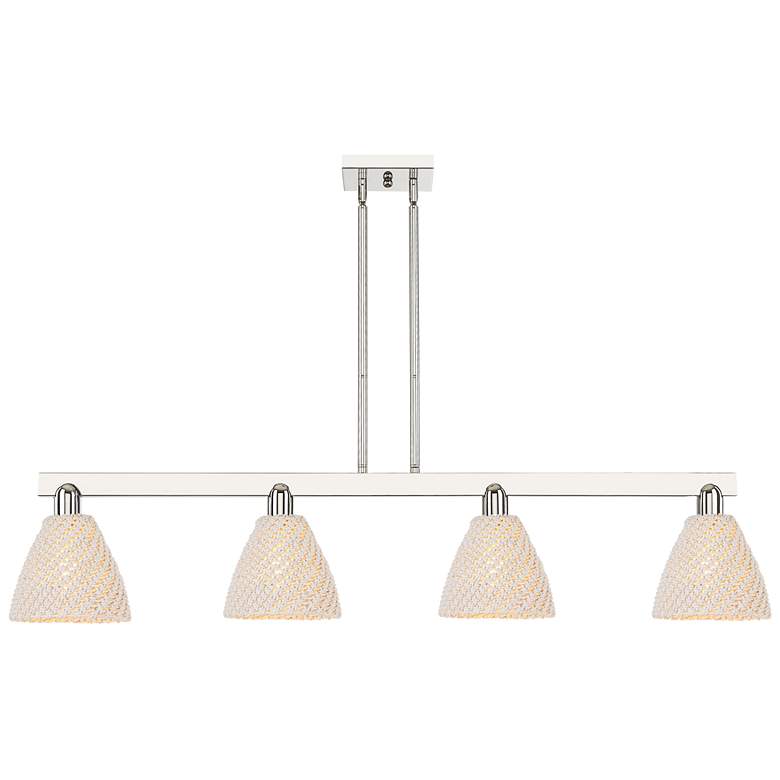 Image 1 Natural Ballston Dome 48"W 4-Lt Nickel Stem Island-Lt w/ Fiber Shade