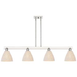 Natural Ballston Dome 48"W 4-Lt Nickel Stem Island-Lt w/ Fiber Shade