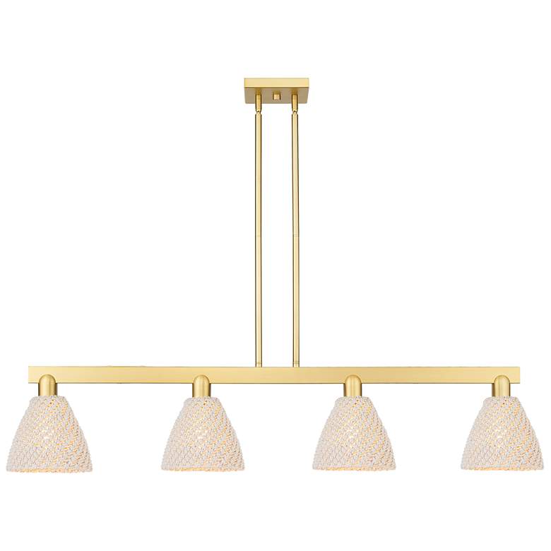 Image 1 Natural Ballston Dome 48"W 4-Lt Satin Gold Stem Island-Lt w/ Fiber Shade